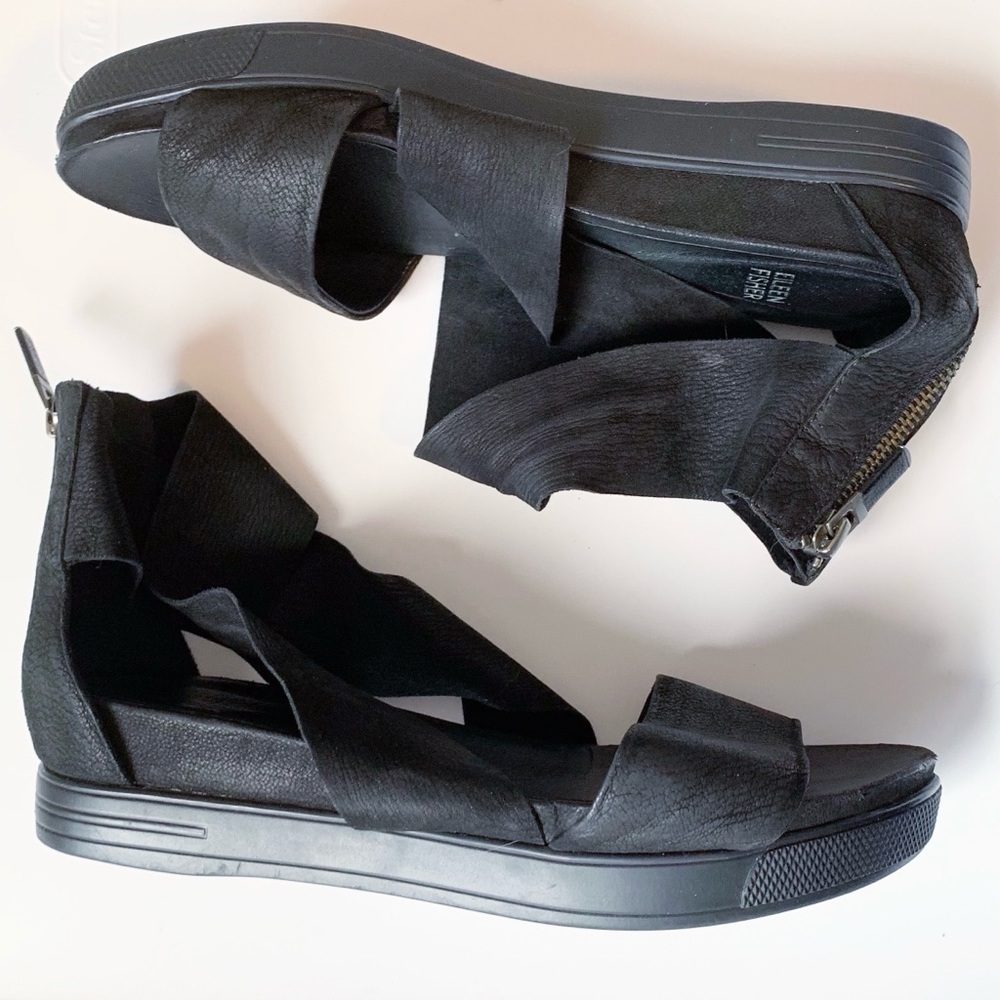 Eileen Fisher Wrap Sport Platform Leather Sandal